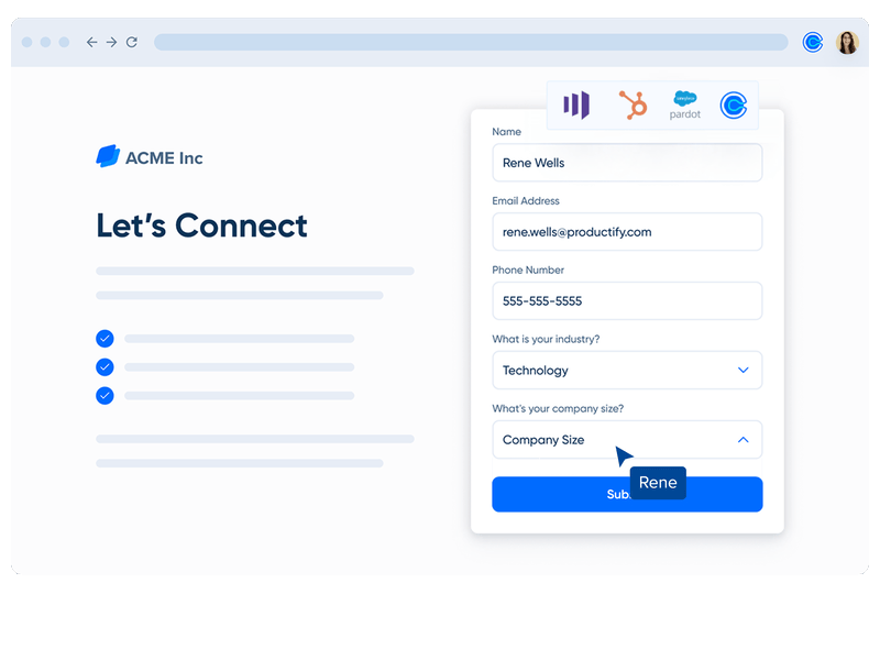 Gif illustrating how a user fills out a website contact form and is routed to a Calendly booking page.