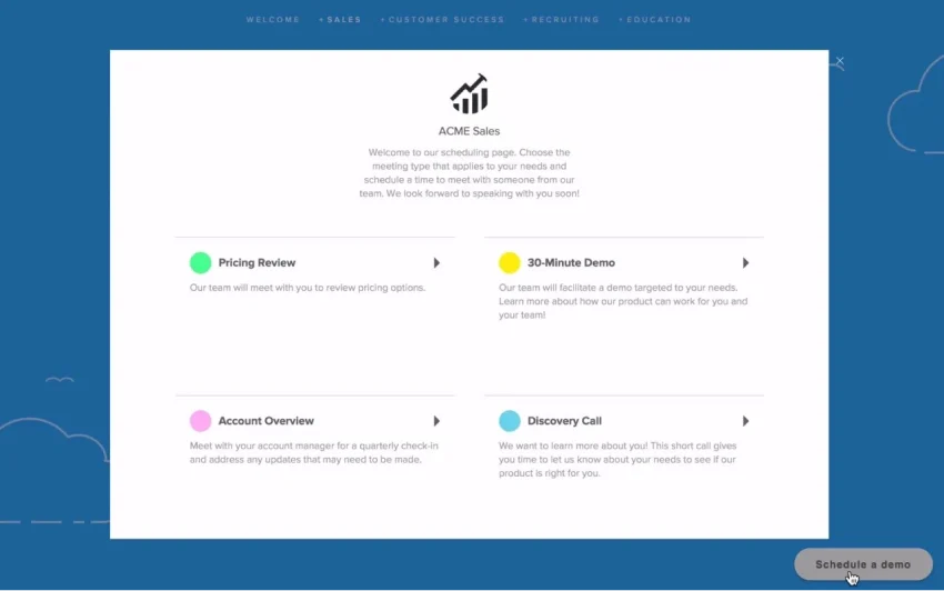 ACME Sales embedded scheduling page