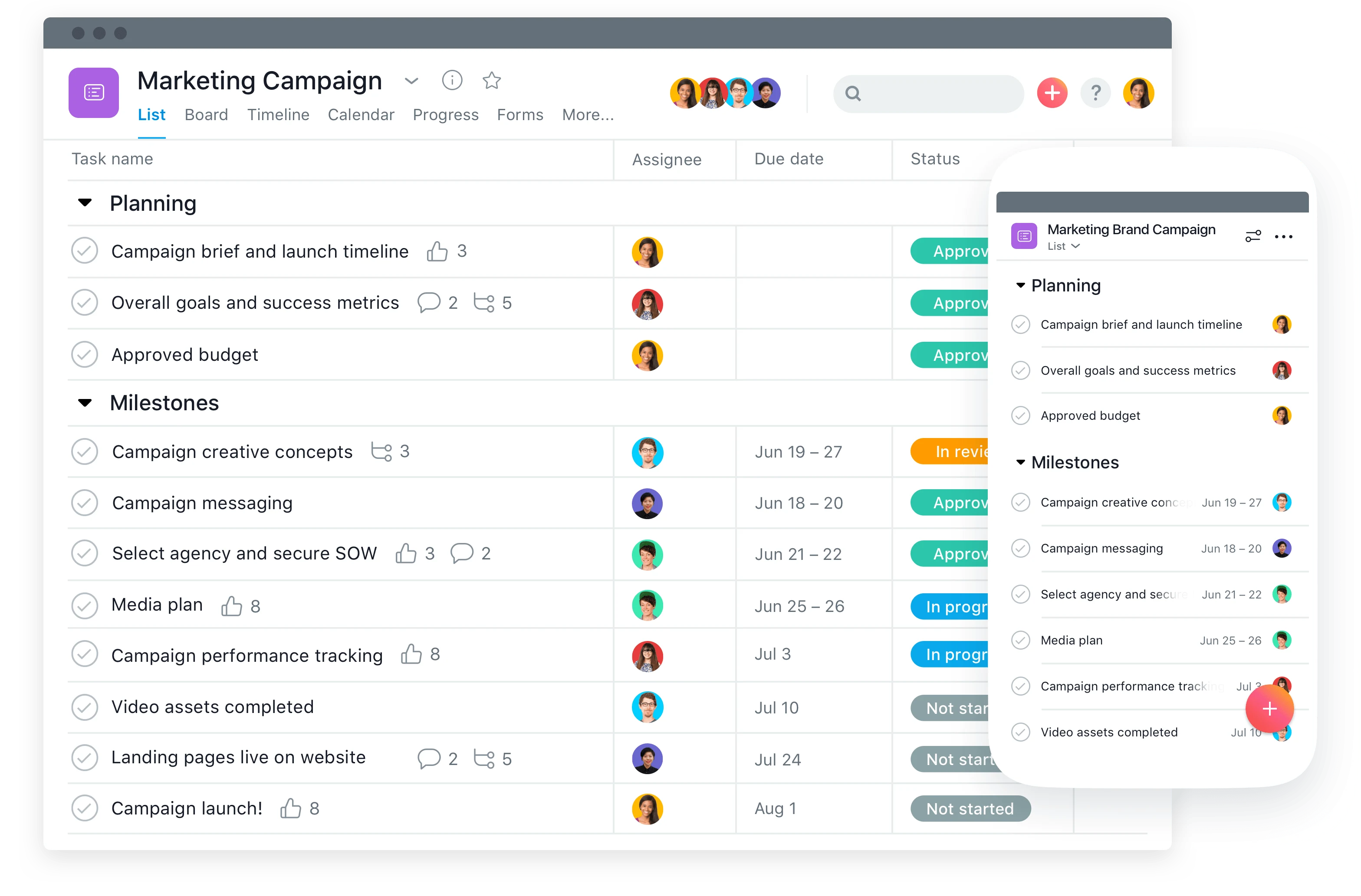 Asana screenshot showing how user-friendly the app is