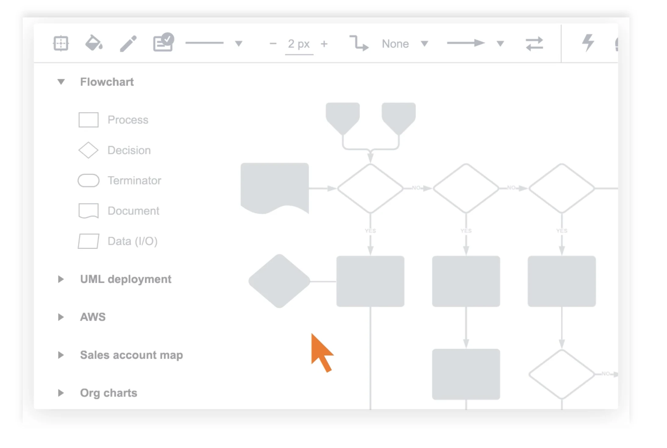 LucidChart UI showing a flowchart