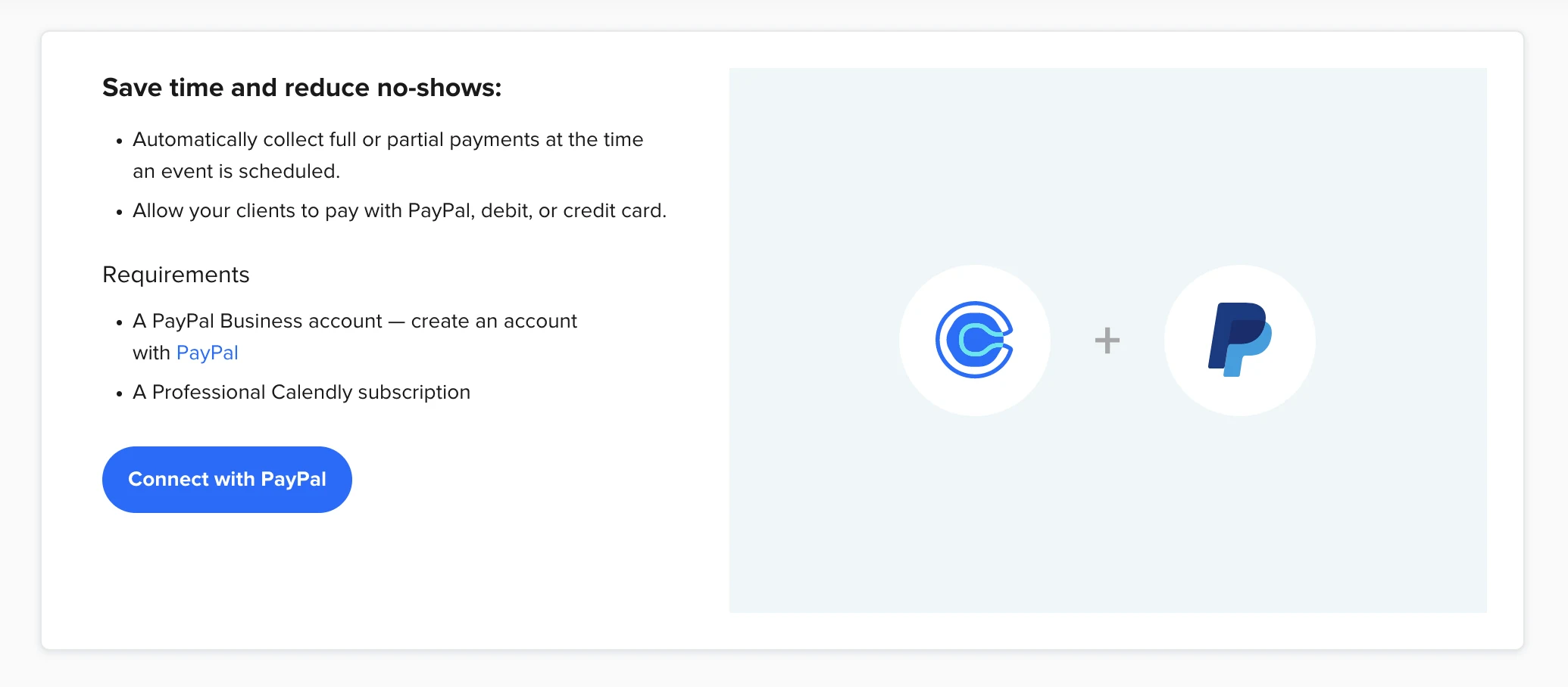 Calendly + PayPal integration listing 